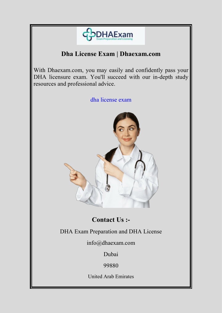 dha license exam dhaexam com