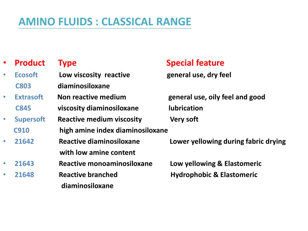 amino fluids classical range