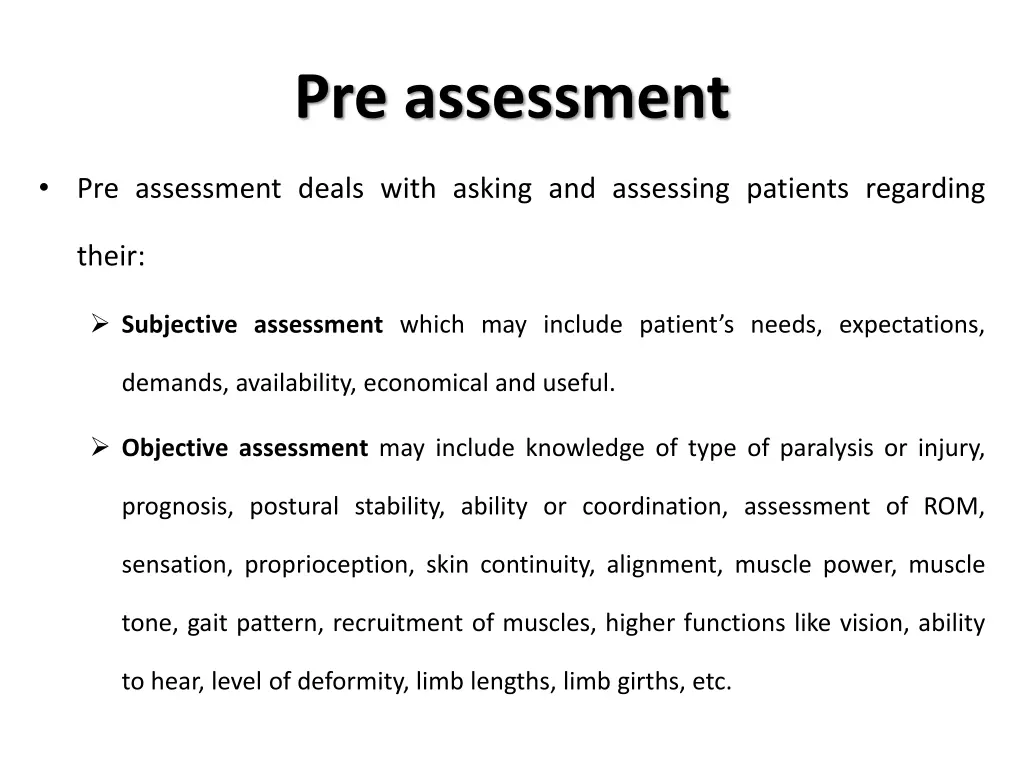 pre assessment