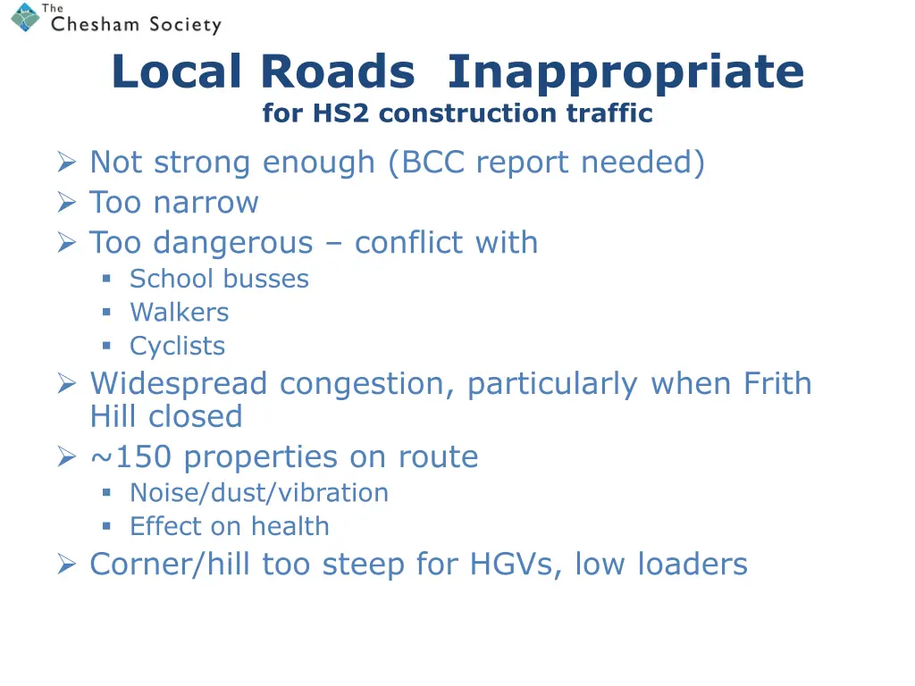 local roads inappropriate for hs2 construction