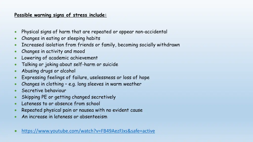 possible warning signs of stress include