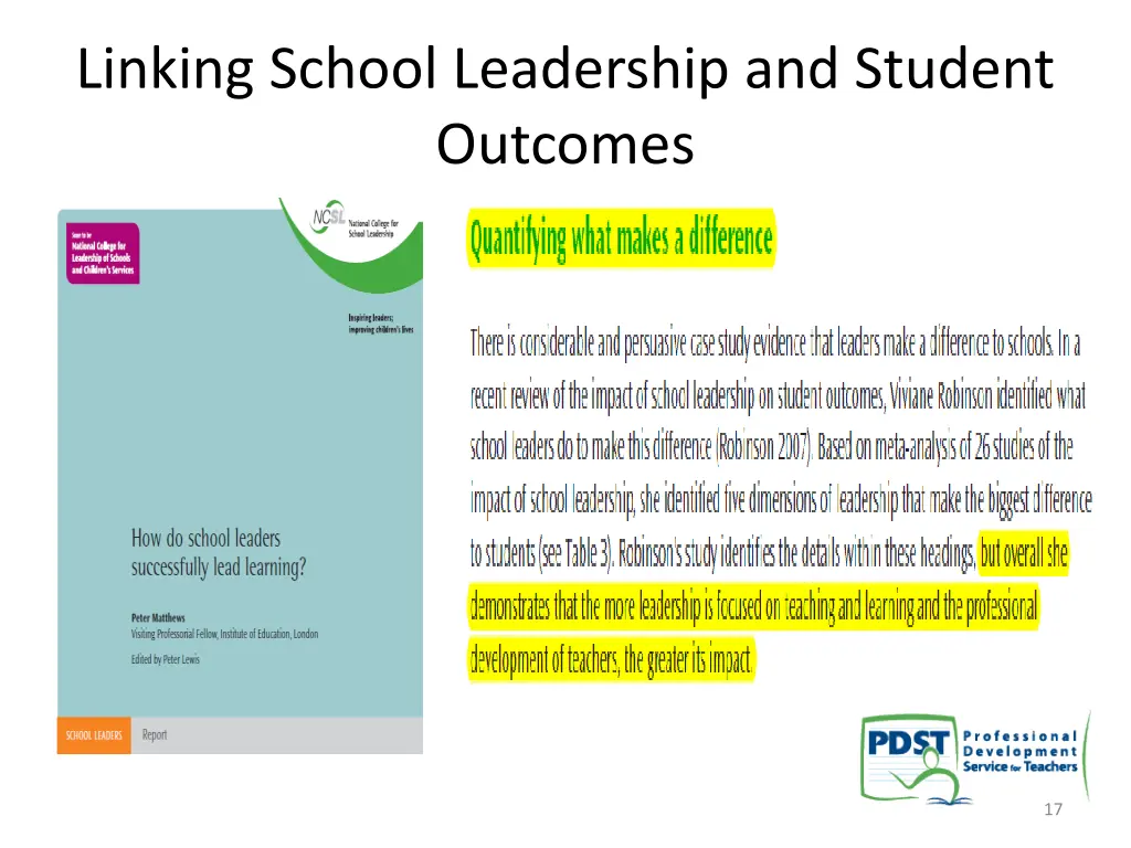 linking school leadership and student outcomes