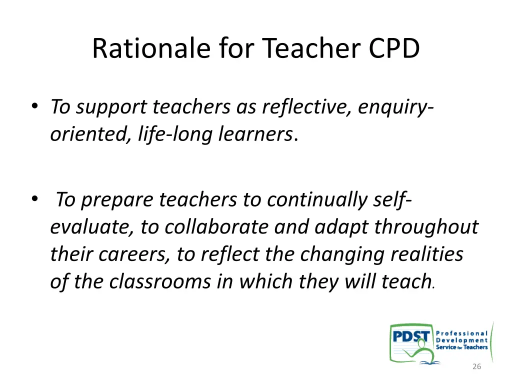 rationale for teacher cpd