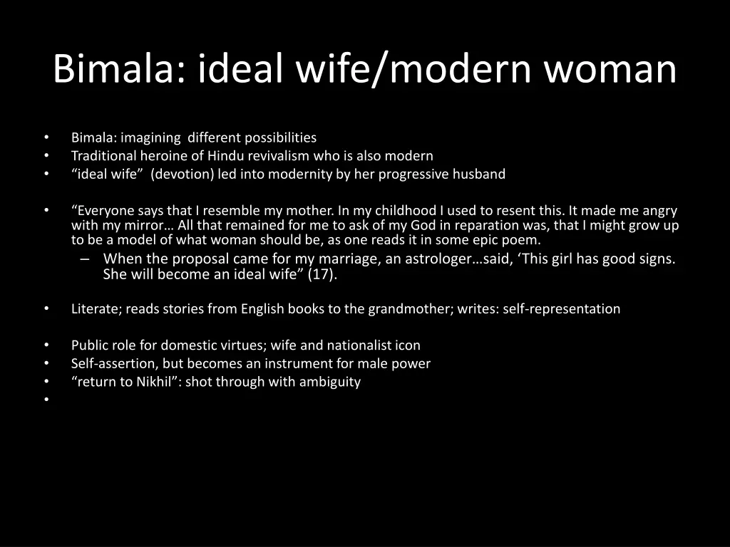 bimala ideal wife modern woman