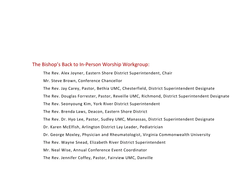 the bishop s back to in person worship workgroup