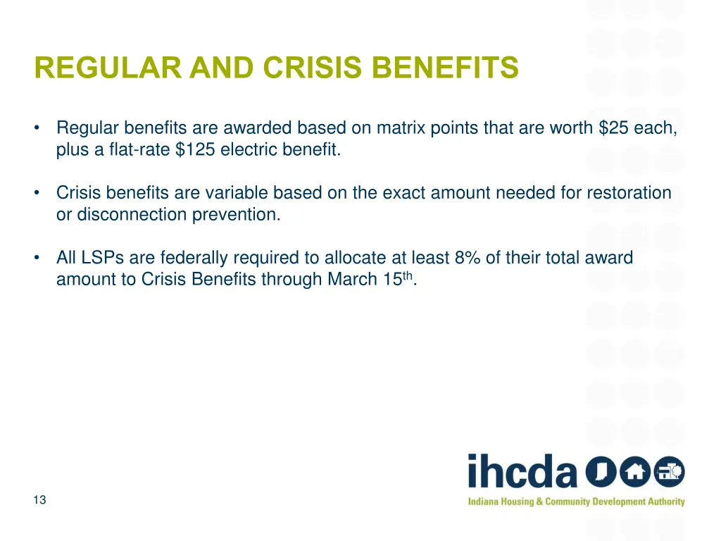 regular and crisis benefits