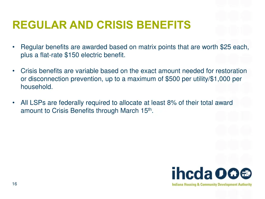 regular and crisis benefits