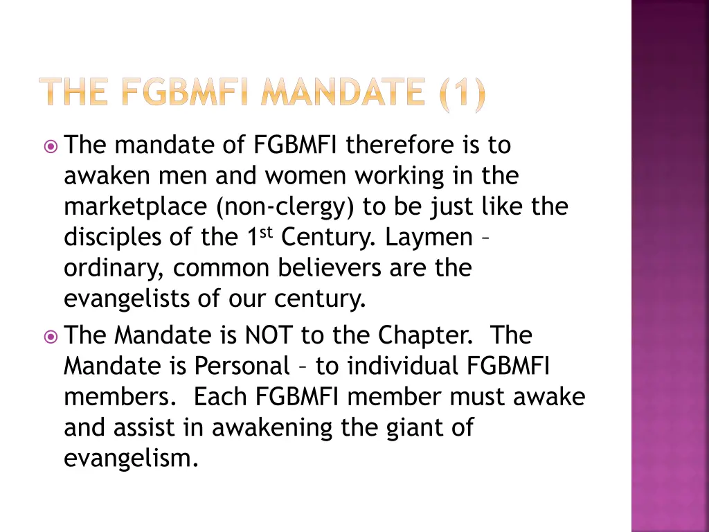 the fgbmfi mandate 1