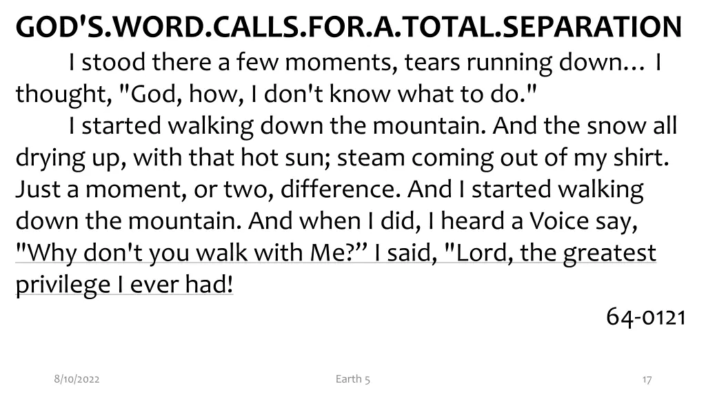 god s word calls for a total separation i stood