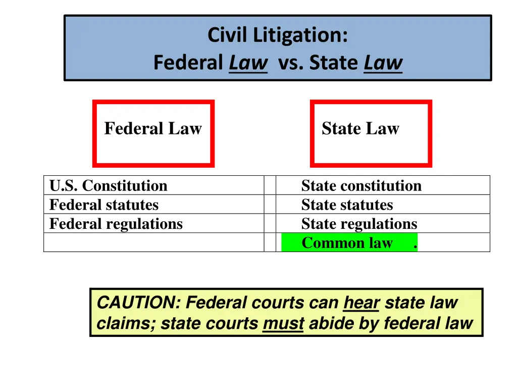 civil litigation federal law vs state