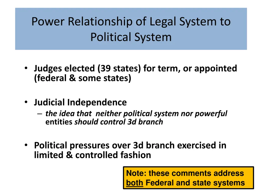 power relationship of legal system to political