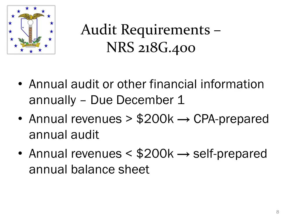 audit requirements nrs 218g 400