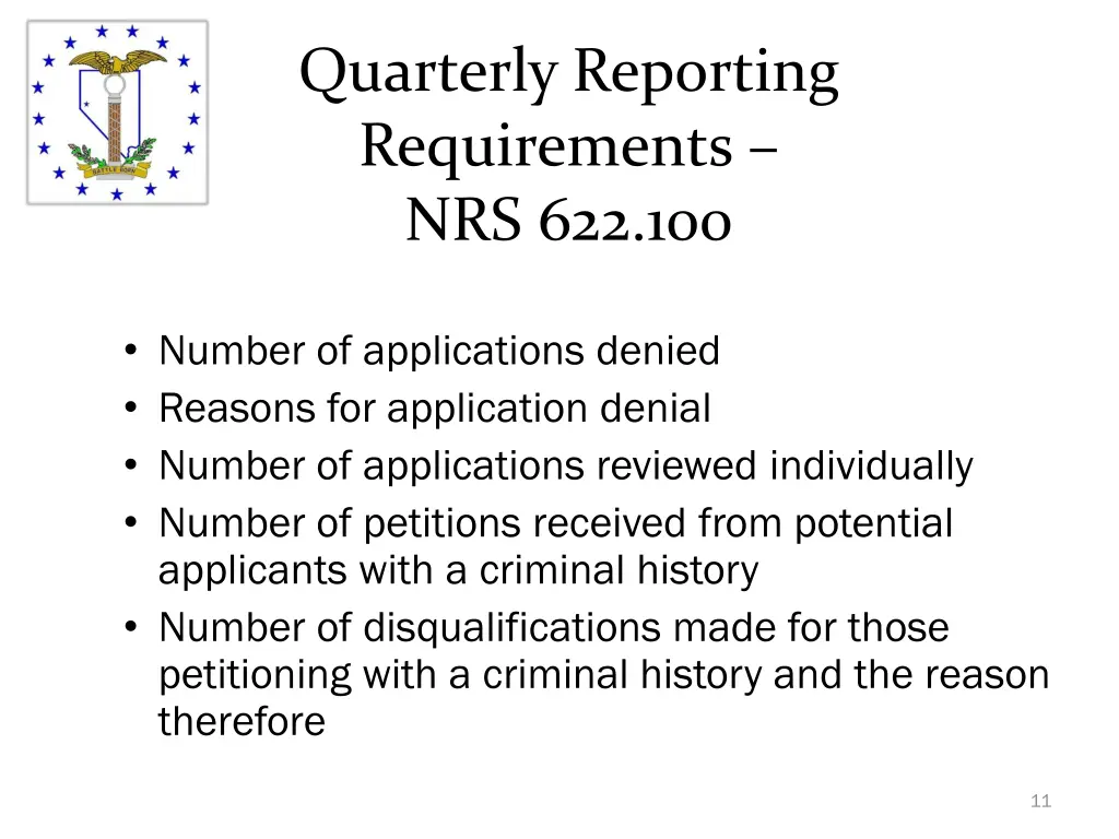 quarterly reporting requirements nrs 622 100 1