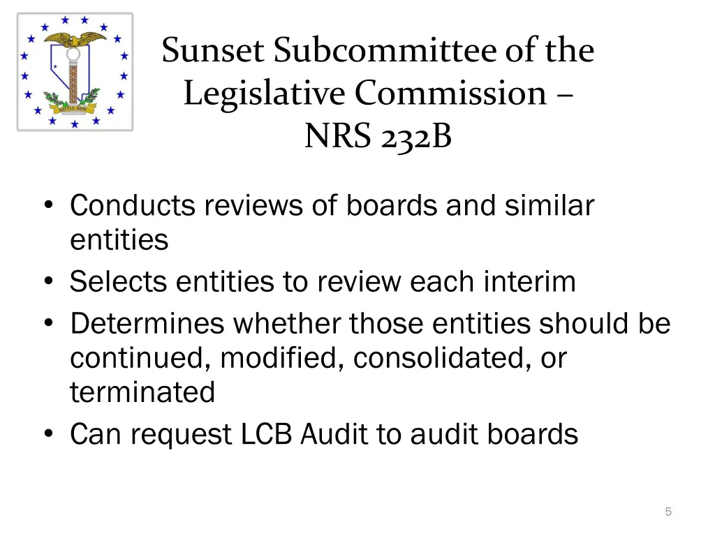 sunset subcommittee of the legislative commission