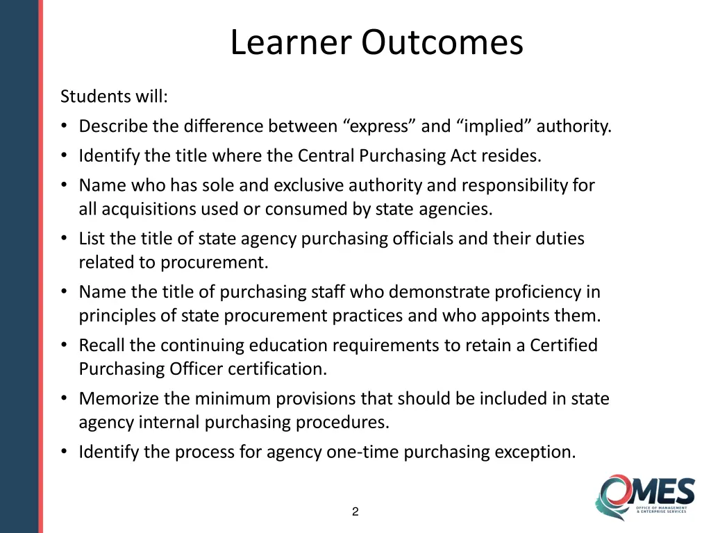 learner outcomes