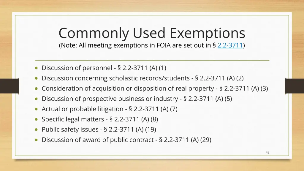 commonly used exemptions note all meeting