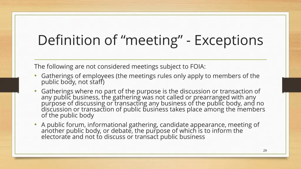 definition of meeting exceptions