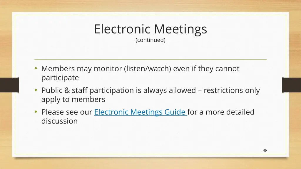 electronic meetings continued