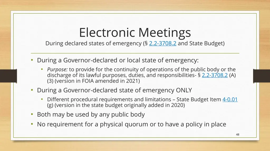 electronic meetings during declared states