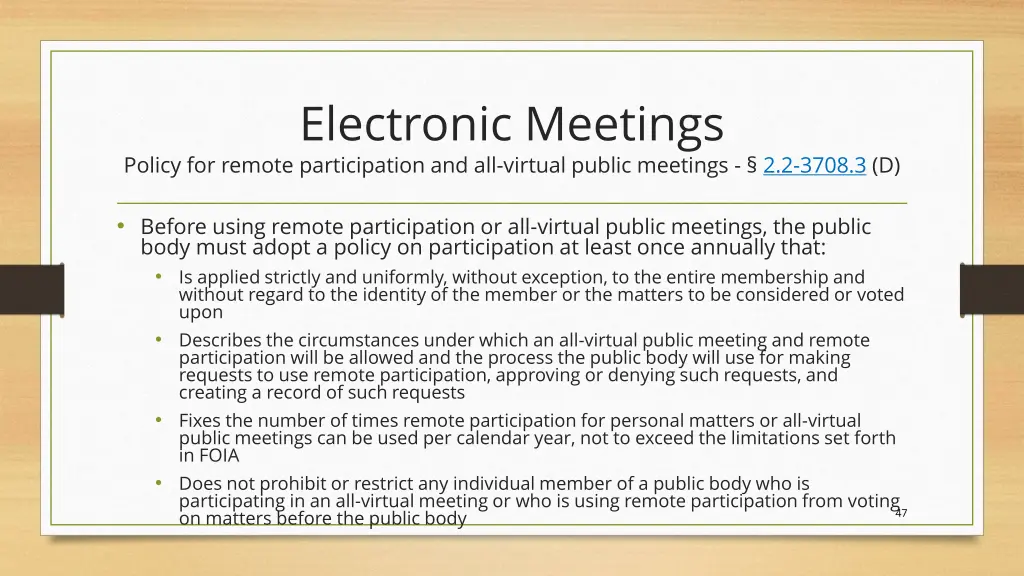 electronic meetings policy for remote