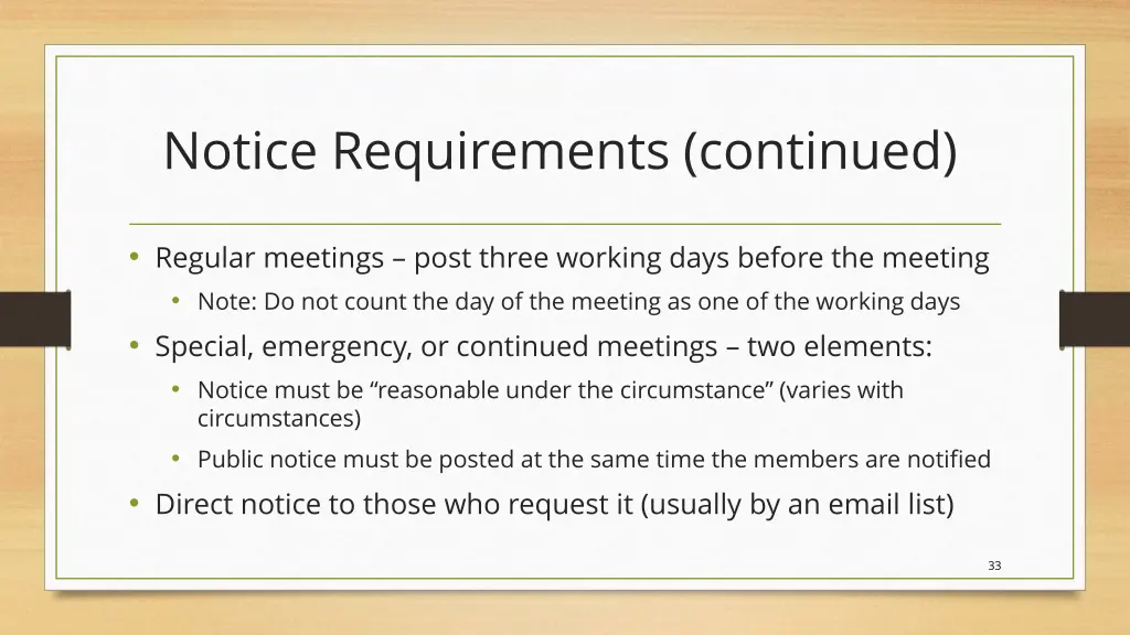 notice requirements continued