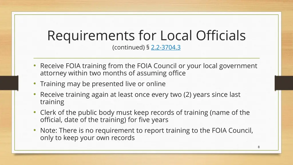 requirements for local officials continued