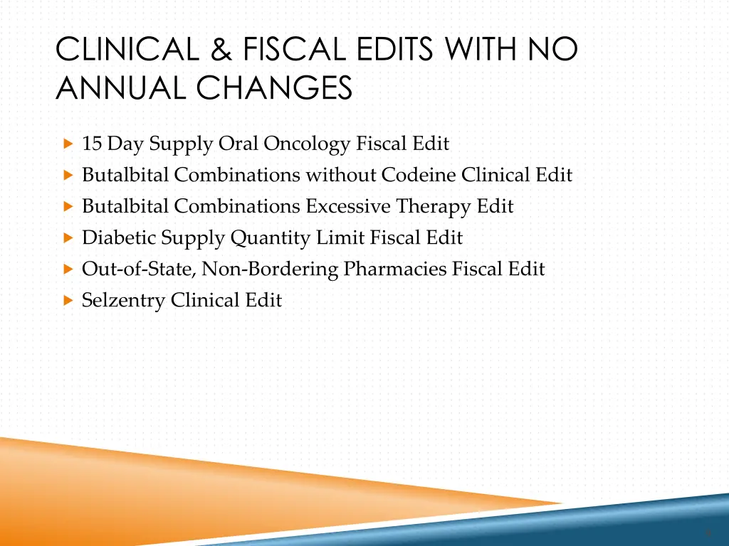 clinical fiscal edits with no annual changes