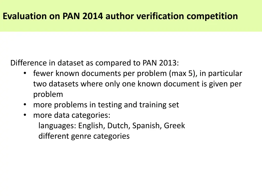 evaluation on pan 2014 author verification