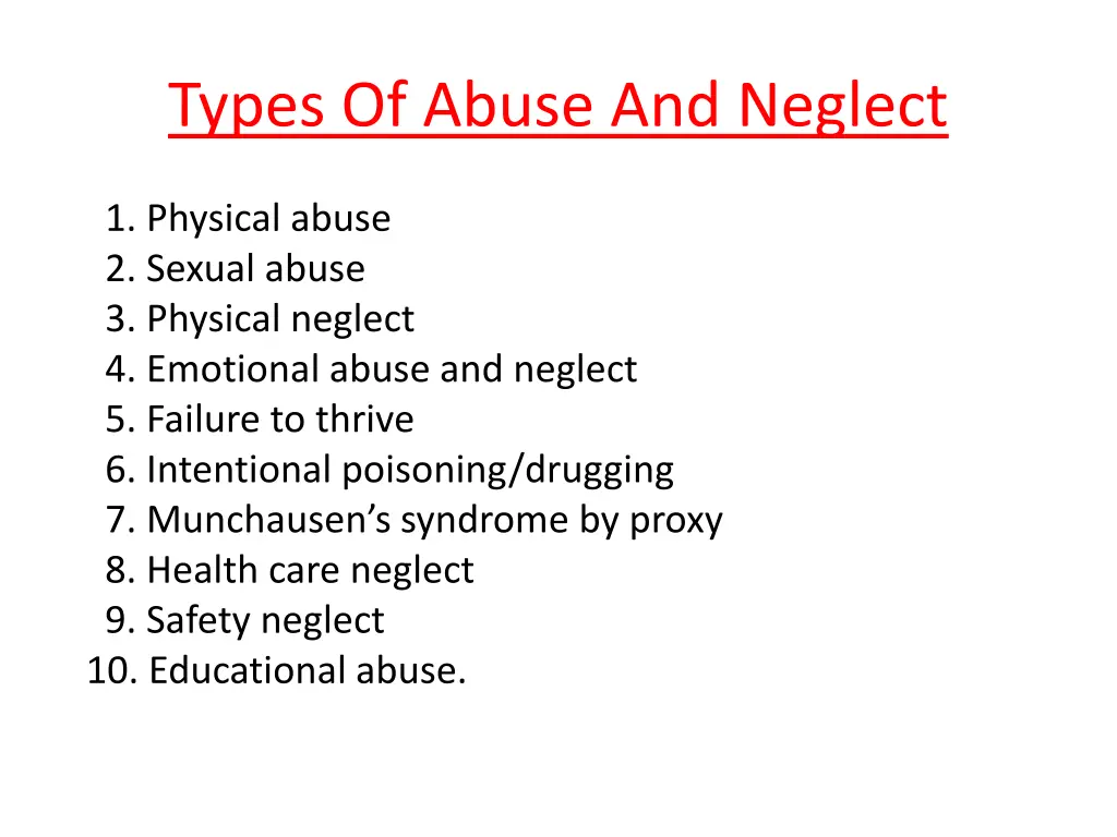 types of abuse and neglect