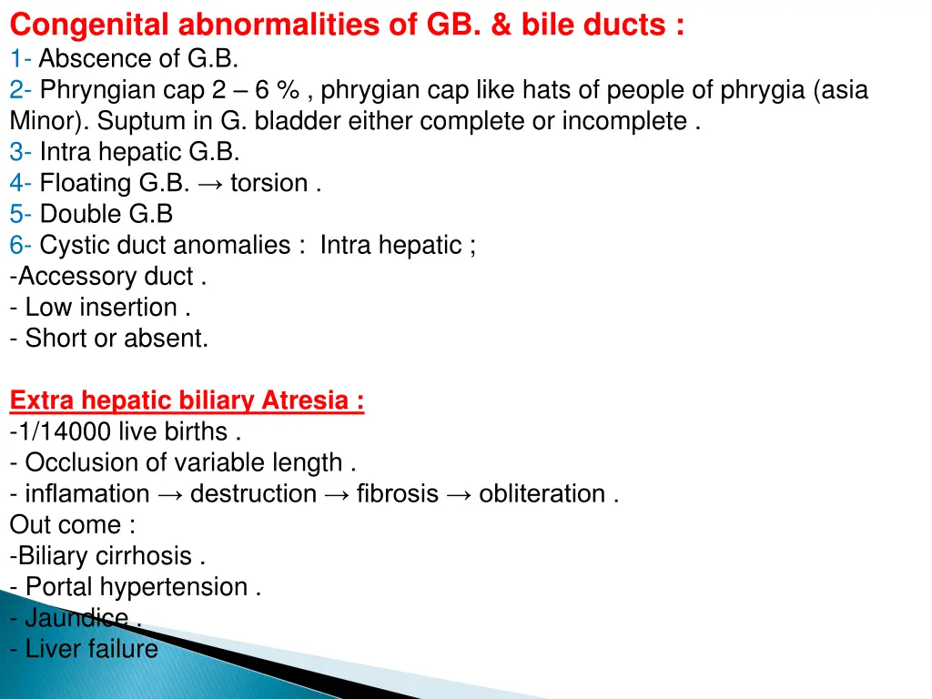 congenital abnormalities of gb bile ducts