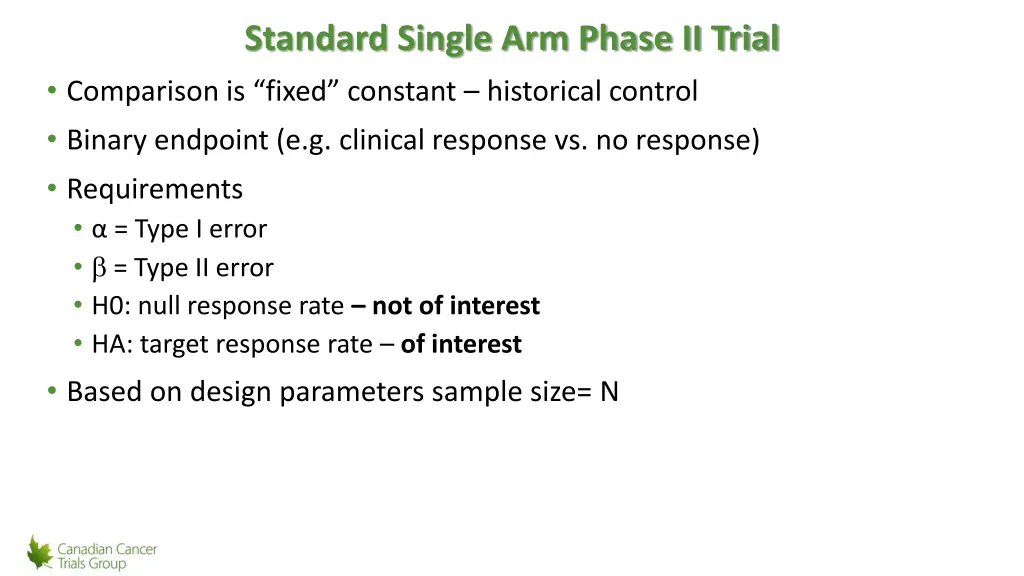 standard single arm phase ii trial comparison