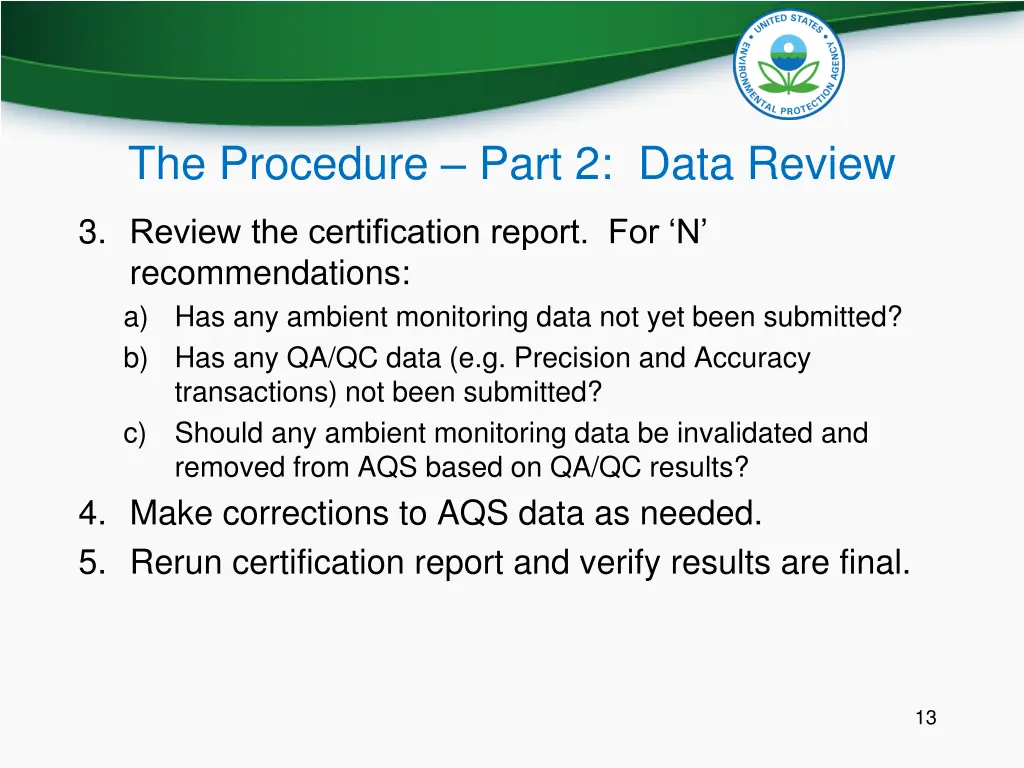 the procedure part 2 data review