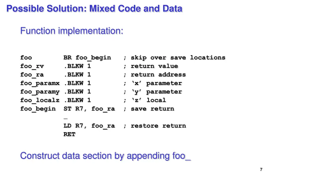 possible solution mixed code and data