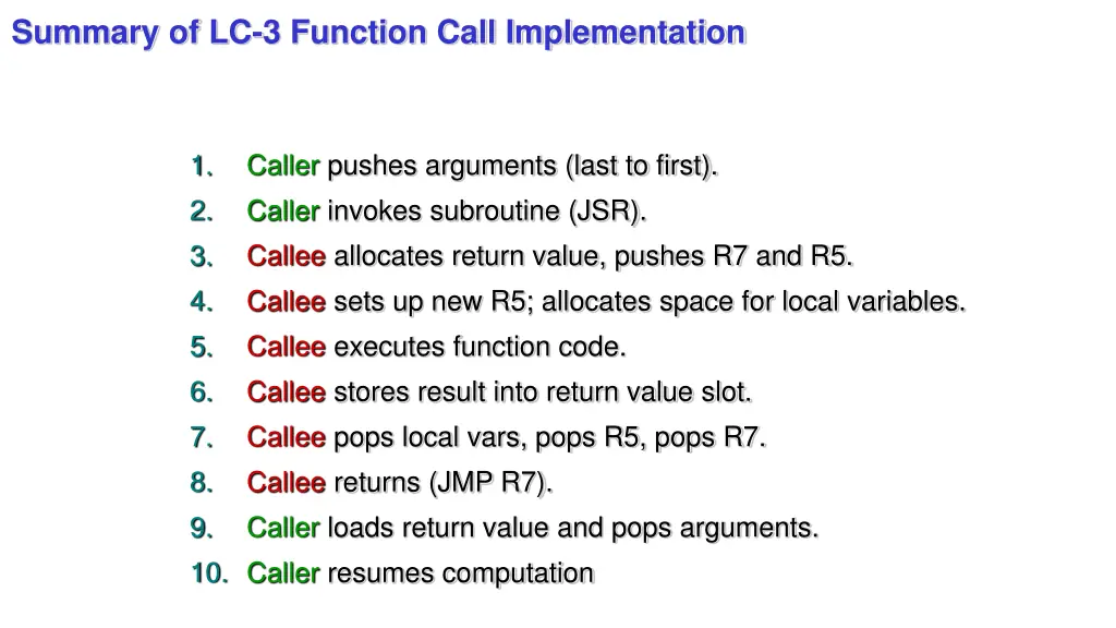 summary of lc 3 function call implementation 1