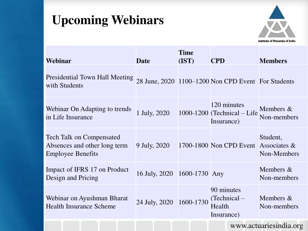 upcoming webinars