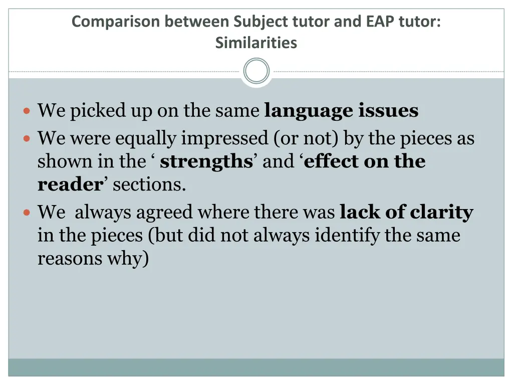 comparison between subject tutor and eap tutor