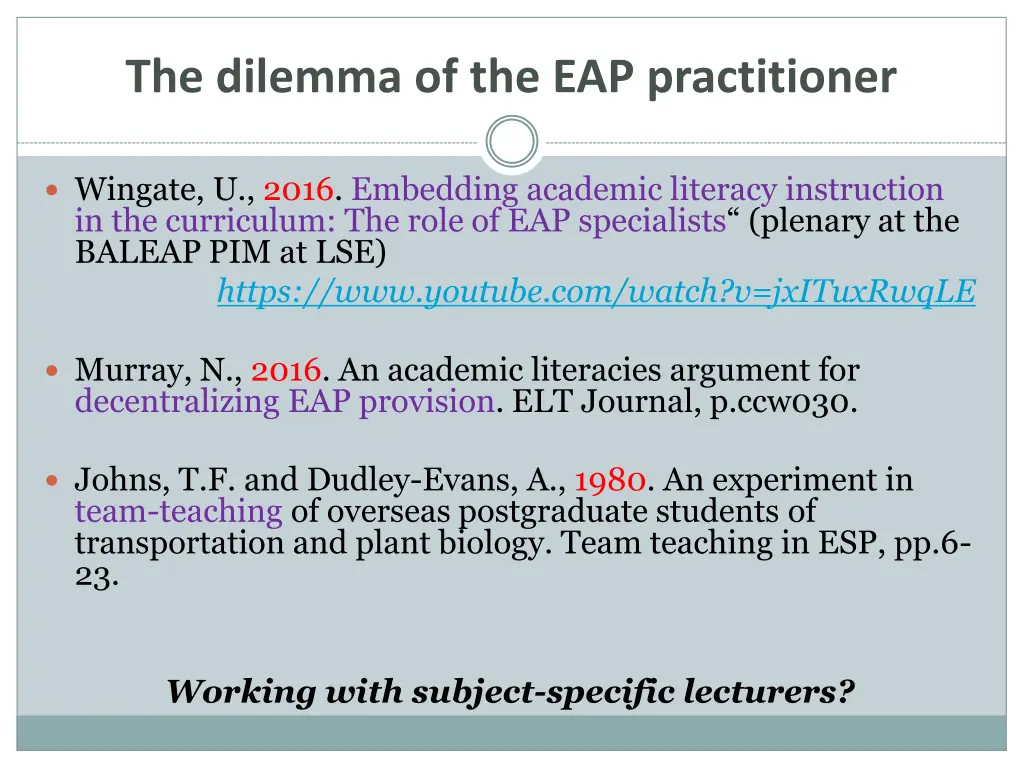 the dilemma of the eap practitioner