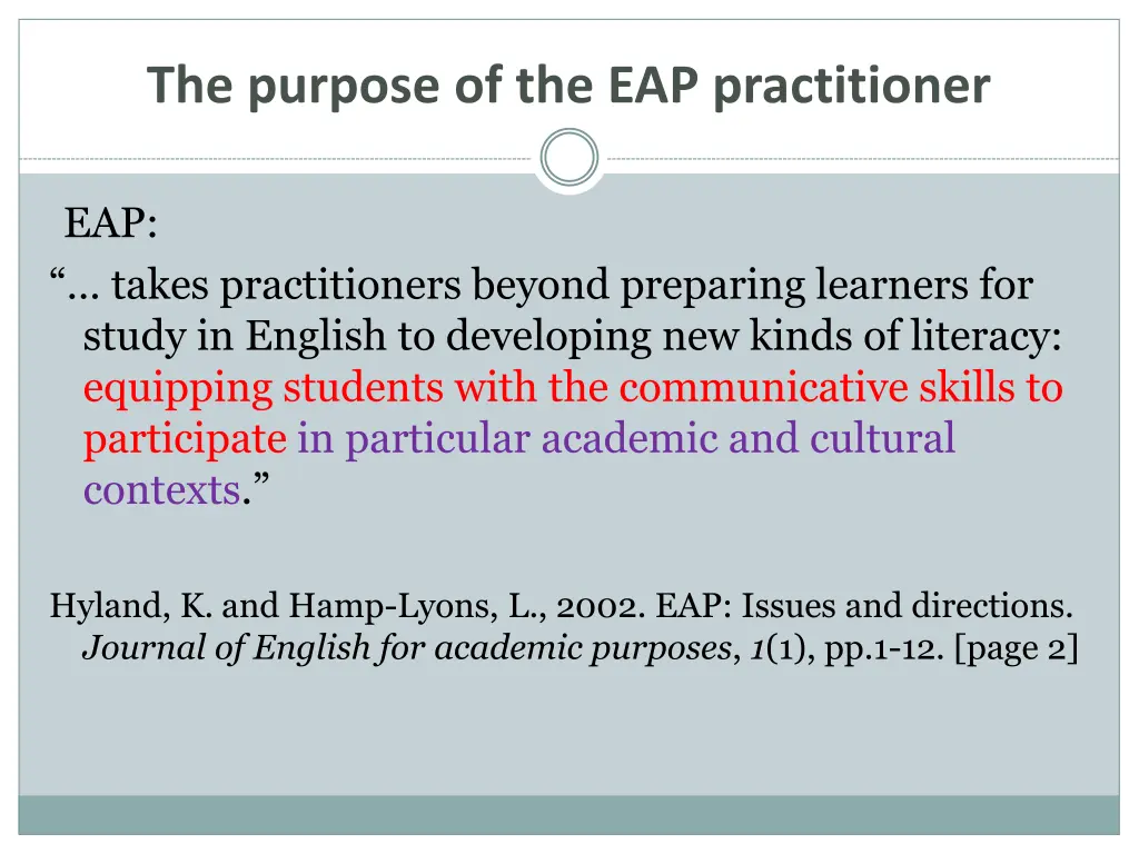 the purpose of the eap practitioner