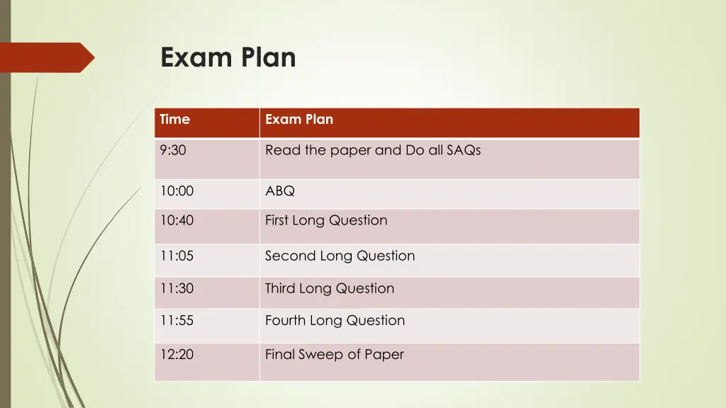 exam plan