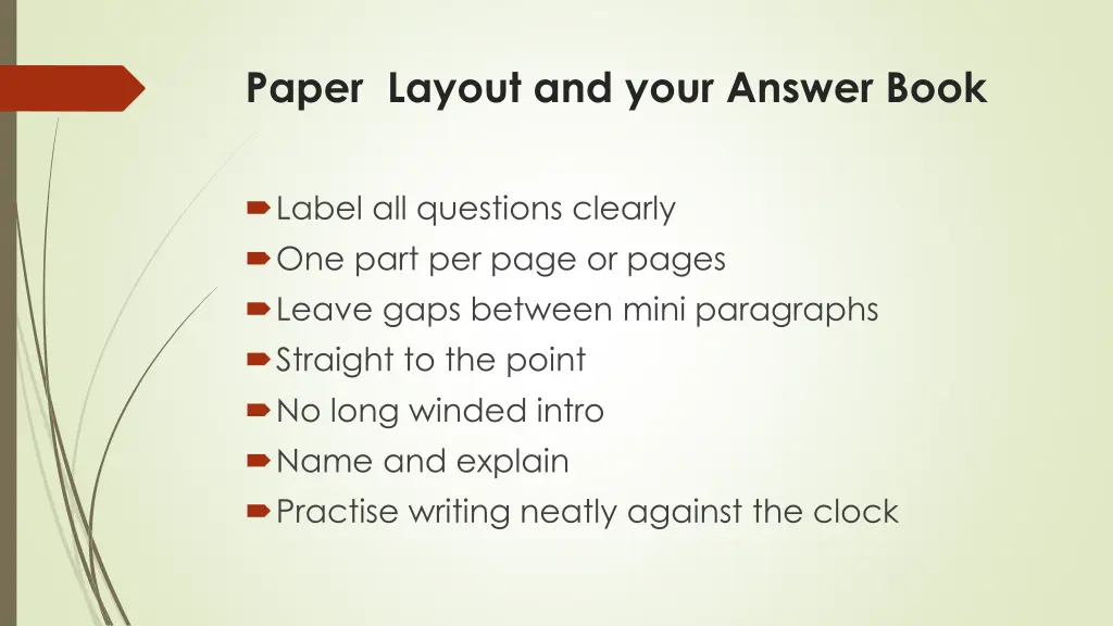 paper layout and your answer book