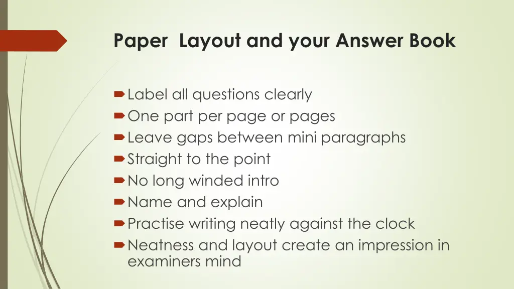 paper layout and your answer book