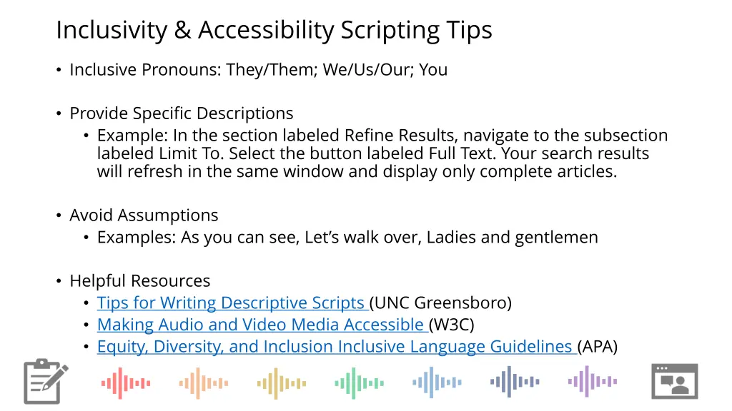 inclusivity accessibility scripting tips