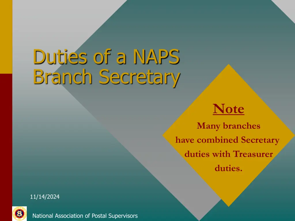 duties of a naps branch secretary