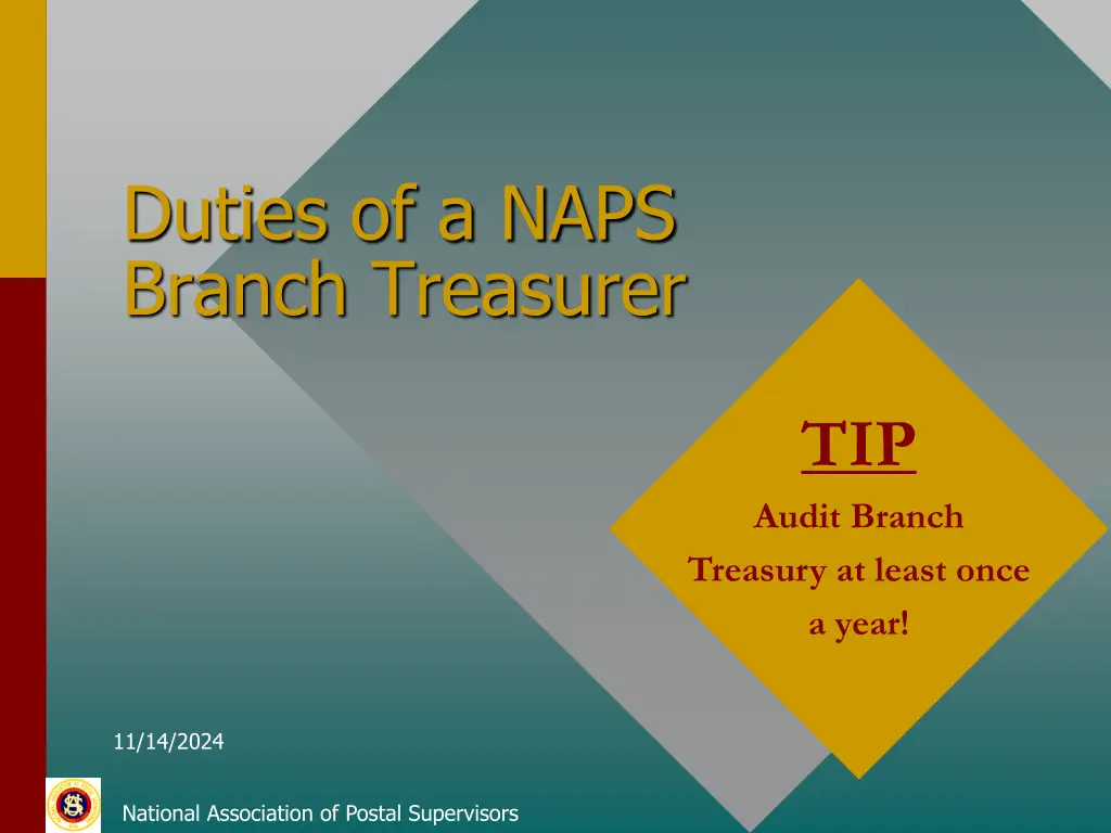 duties of a naps branch treasurer