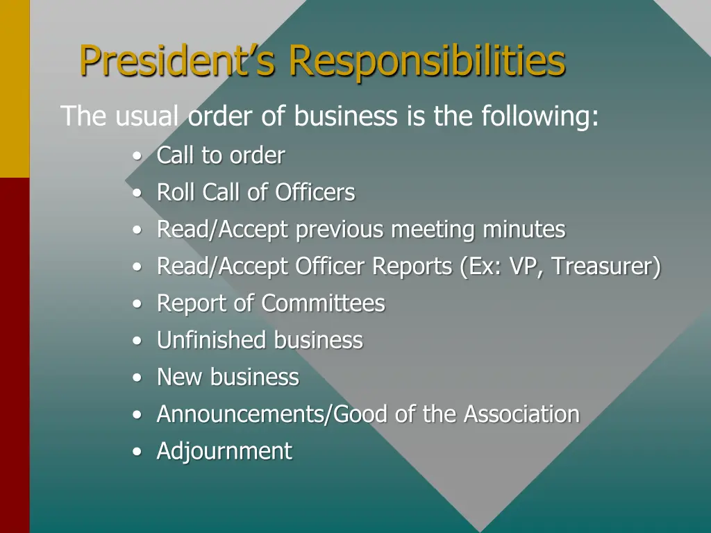 president s responsibilities