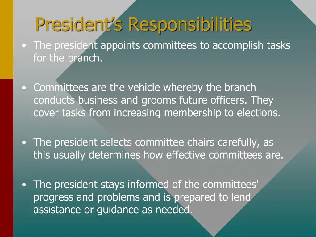 president s responsibilities the president 1