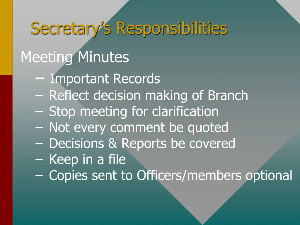 secretary s responsibilities meeting minutes