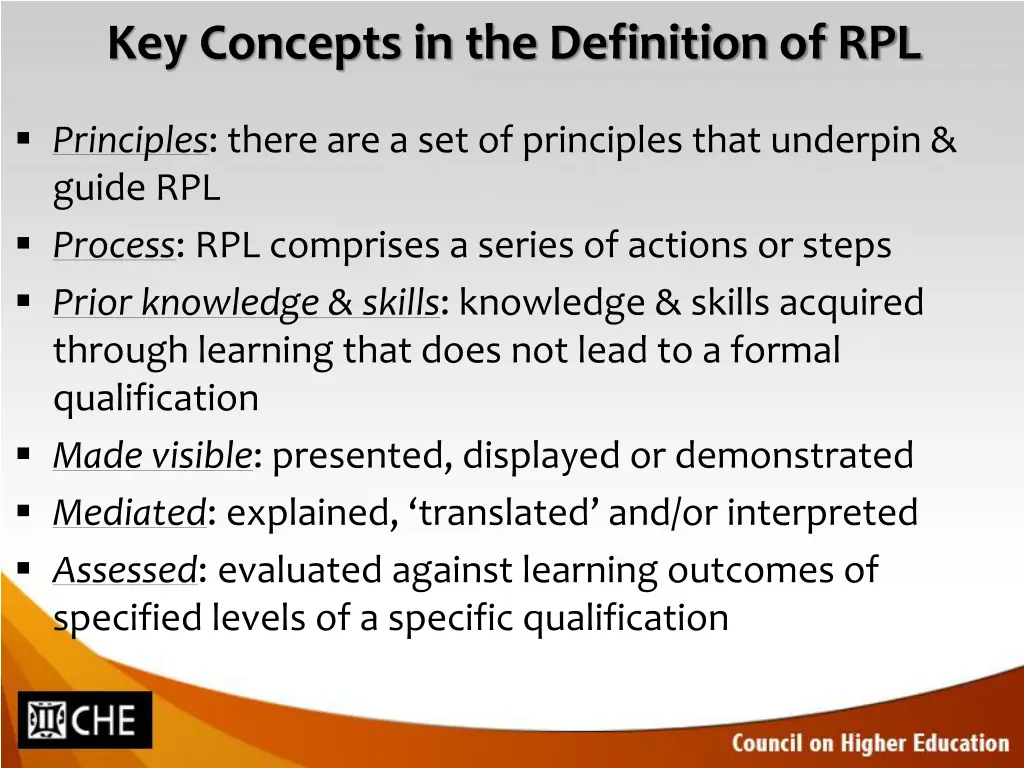 key concepts in the definition of rpl