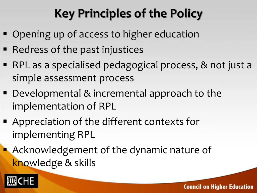 key principles of the policy