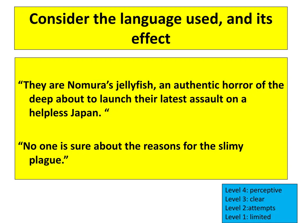 consider the language used and its effect